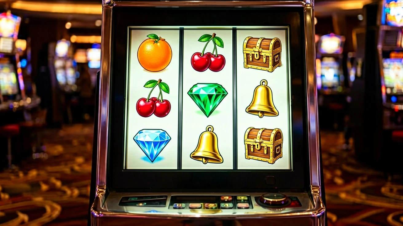 ကာစီနို slot machine ကက်ဘင်နက် ၏ Reel Grid တွင် သစ်သီး၊ ကျောက်မျက်၊ ဆူး ရွှေရောင်ဗန်းများ ပုံရိပ်များကို တွေ့ရသည်